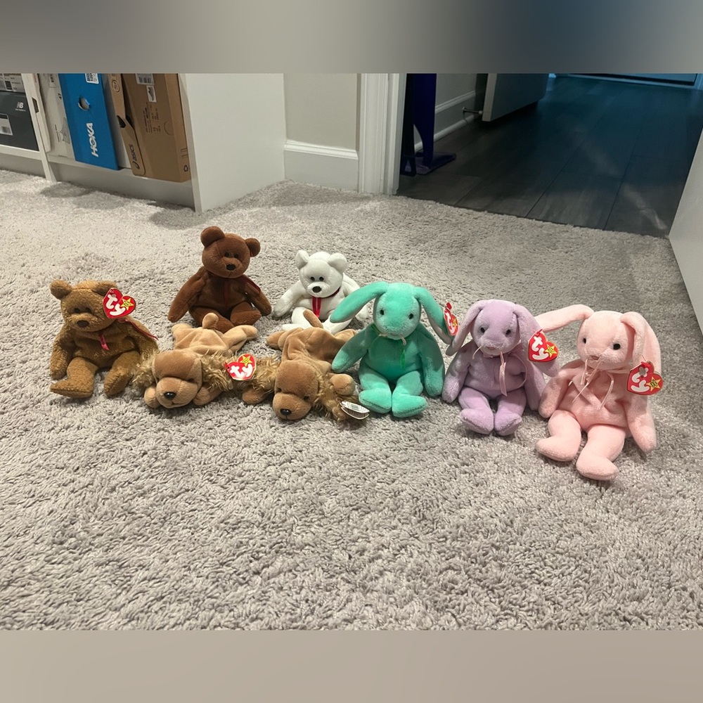 Adorable Ty Beanie Babies Plush Toy Collection - Brown, White, Green, Pink